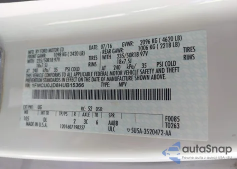 2017 Ford Escape Titanium из США, поврежденный, VIN 1FMCU0JD8HUB15366